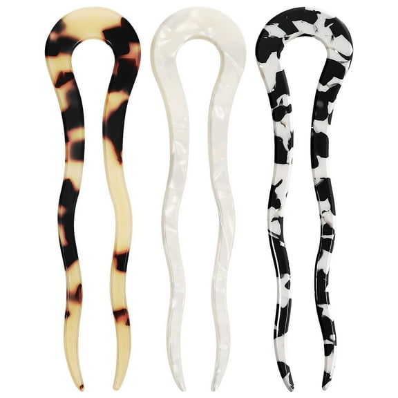 Tineasur U Shaped Hair Fork Acetate Sheet Tortoiseshell 3Pcs