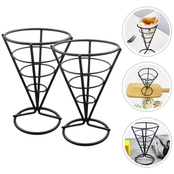 Tineasur French Fry Stand Cone Basket Holder Black 3pcs