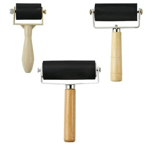 Tineasur 3Pcs Compact Rollers Multi Function Rubber Rollers for Printmaking and Crafting