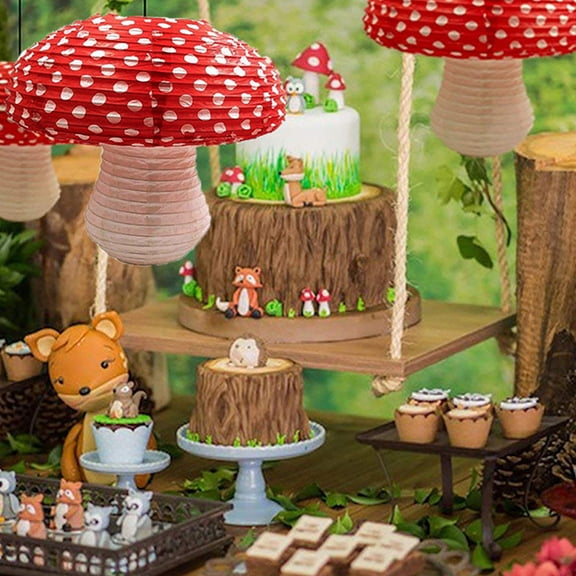 Tineasur Red 3D Hanging Paper Mushroom Lanterns for Party Decoration 3Pcs