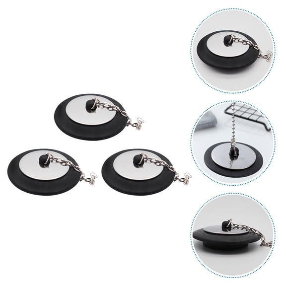 Tineasur 3Pcs Plated Silver Rubber Bathtub Stoppers with Chain for Bathroom and Kitchen Drain Plug