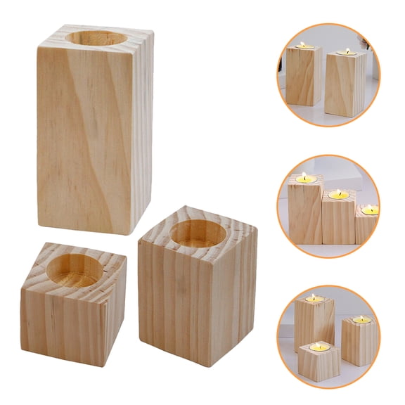 Tineasur Khaki Wooden Candle Holders, Rustic Decor for Home, Warm Dinner Setting, 3Pcs
