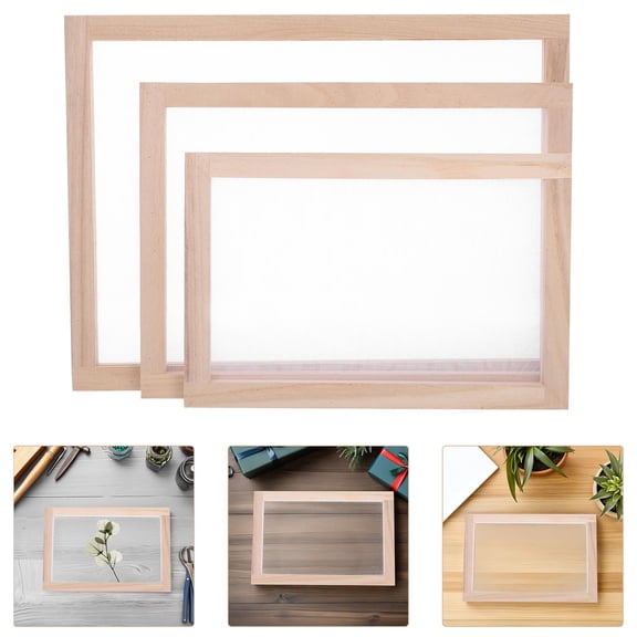 Tineasur 3Pcs Paulownia Wood Paper Mould and Deckle Frames for DIY Papermaking and Pressed Flower Projects