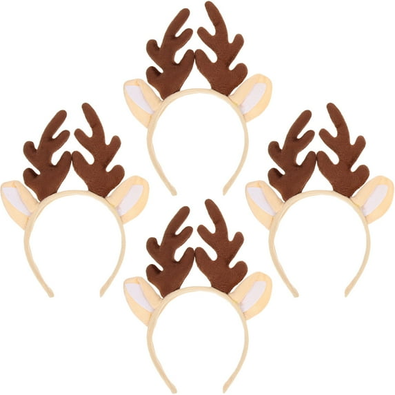 Tineasur Set of 4 Plush Christmas Antler Headbands Holiday Hair Hoops Festive Party Accessories for Winter Celebration