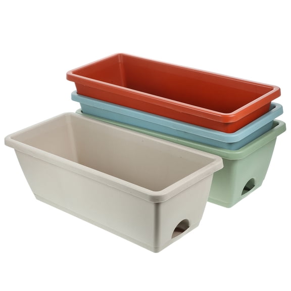 Tineasur 4Sets Rectangular Resin Window Box Planter Pot with Tray for Indoor Garden Flowers Vegetables and Succulents