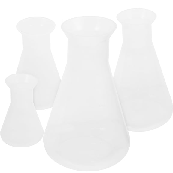 Tineasur 4Pcs Transparent Erlenmeyer Flasks Set Laboratory Conical Flasks with Scale for Experiment Use