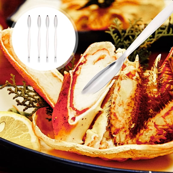 Tineasur 4Pcs Premium Stainless Steel Crab Forks and Spoon Set for Easy Crab and Lobster Peeling