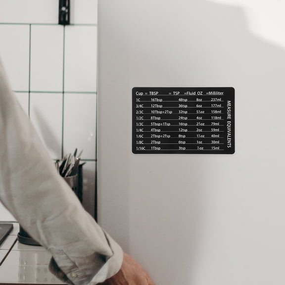 Tineasur 4pcs Kitchen Gadget for Measurements Conversion Chart Magnet in Black Color for Homeowners