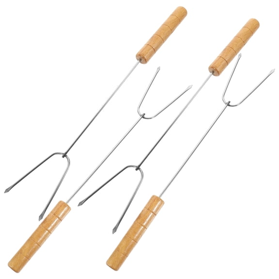 Tineasur 4Pcs Skewer Forks with Wood Handle for Grilling Meat Vegetables Outdoors