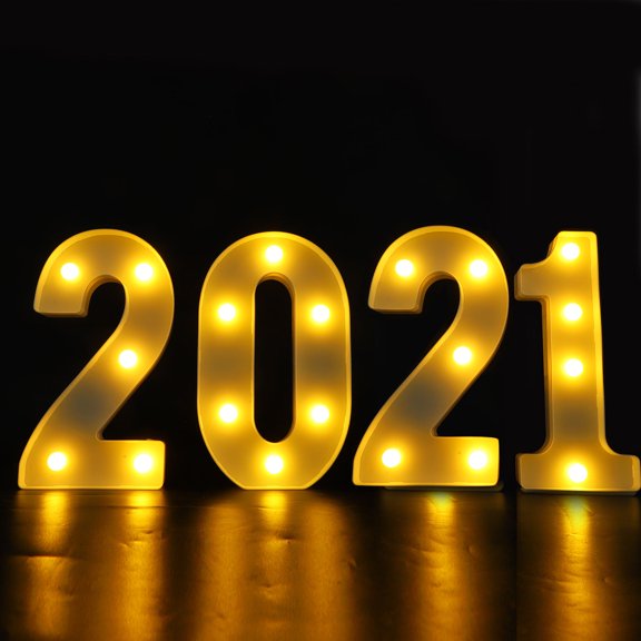 Tineasur 4Pcs White 2021 LED Number Lamp Adornment for Desktop and Festival Scene