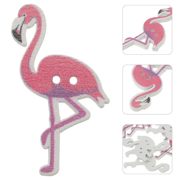 Tineasur 50Pcs Flamingo Sewing Buttons Pink Wood Animal Buttons Decorative for Clothes and Crafts