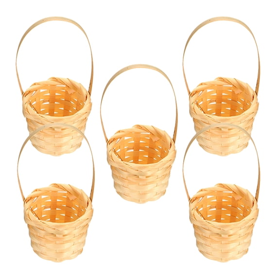 Tineasur 5Pcs Compact Beige Bamboo Basket for Multi-Functional Storage and Decoration
