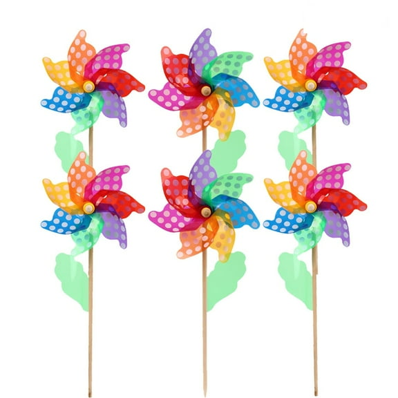 Tineasur 6 Pcs Outdoor Pinwheel Set Multicolored Plastic PP Party Decorations for Garden Yard Patio