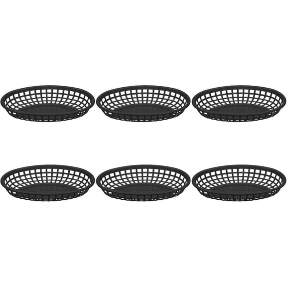 Tineasur 6Pcs Oval Black Food Baskets Plastic Snack Storage Containers for Home Use