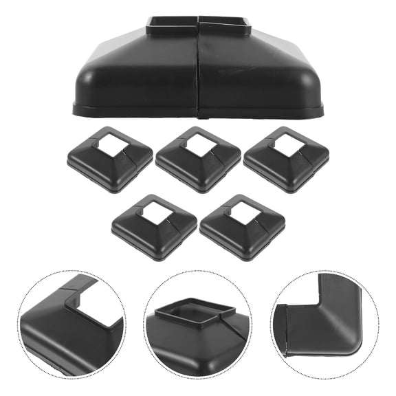 Tineasur 6Pcs Black Vinyl Post Caps with Easy Installation Split Design for Deck and Porch Posts