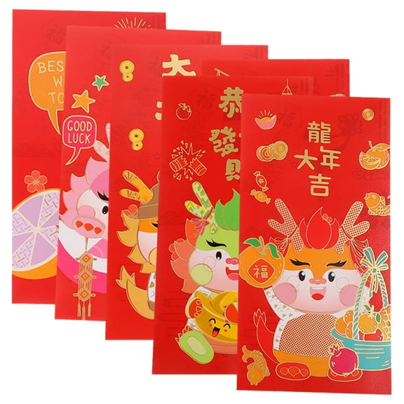 Tineasur Chinese Red Envelopes Set of 6, Festive Paper Design for Lunar New Year, Party, Giving, Traditional Celebration