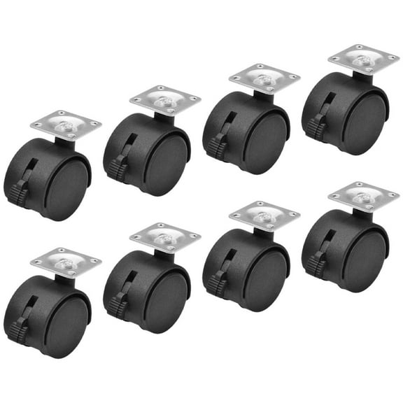Tineasur 8Pcs Office Furniture Casters Black Plastic with Brakes for Smooth Stable Movement and Easy Installation