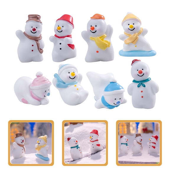Tineasur 8-Piece Assorted Color Snowman Figurines Christmas Decorations for Holiday Home and Office Display