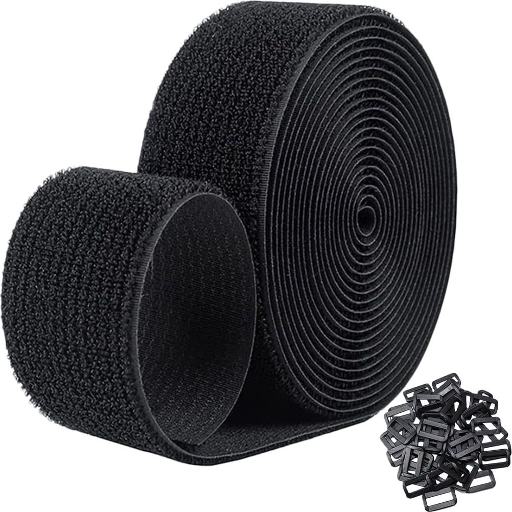 Tineasur 1Set Black Hook and Loop Securing Strap with Buckle for Cord and Wire Management