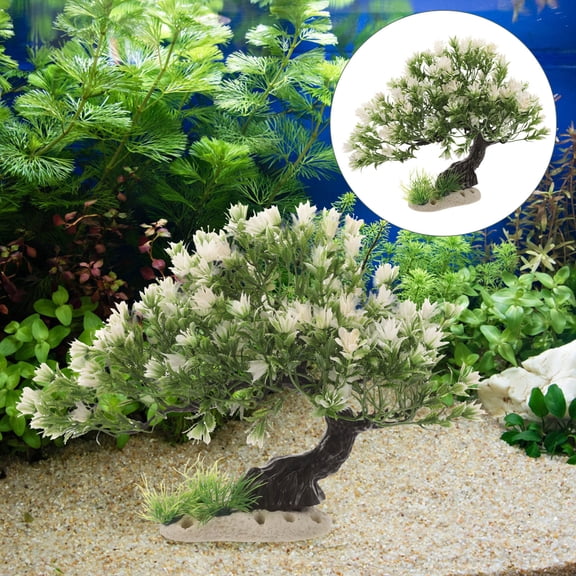 Tineasur Plastic Aquarium Trees Fish Tank Tree Ornament White Green Leaves for Fish Tank 1 Pcs