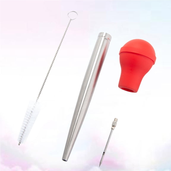 Tineasur 1 Set Metal Turkey Baster Kitchen Tool for Inject Marinade and Easy Cleaning