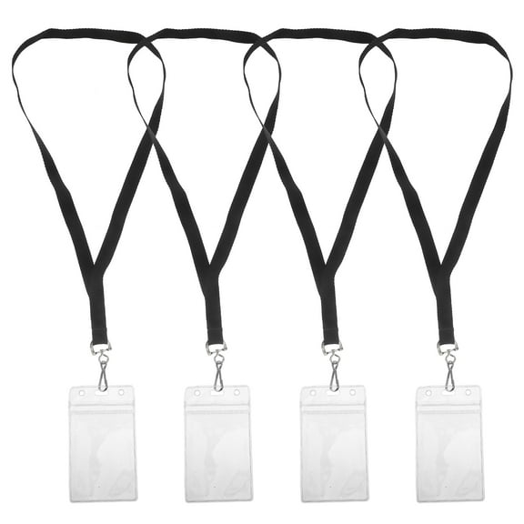 Tineasur 4Pcs ID Lanyard Black Polyester Secure Storage Doctors Clear Design
