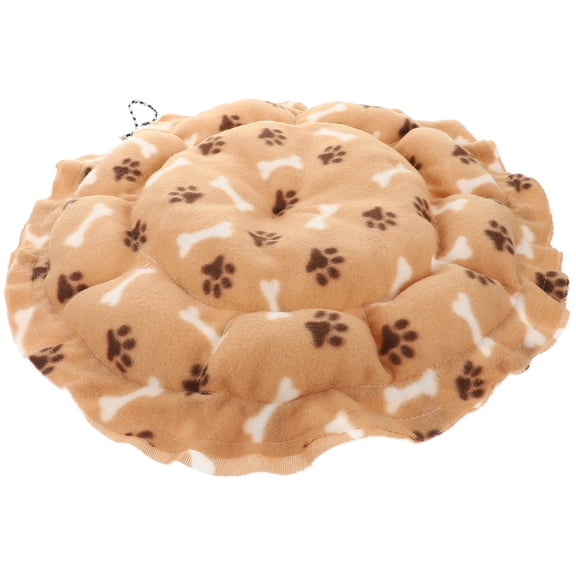 Tineasur Round Pet Bed with Beige Footprint Pattern, Comfortable Winter Nest for Cats and Dogs, Soft and Cozy