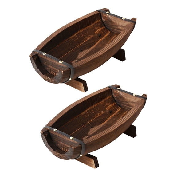 Tineasur 2Pcs Wood Barrel Planter Flower Pots Rustic Outdoor Decorative Farmhouse Garden
