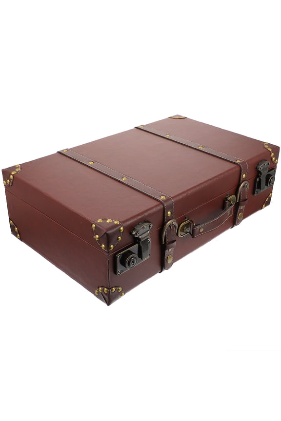 1Pc Chic Wooden Suitcase Brown Elegant Document Storage Box with Handle