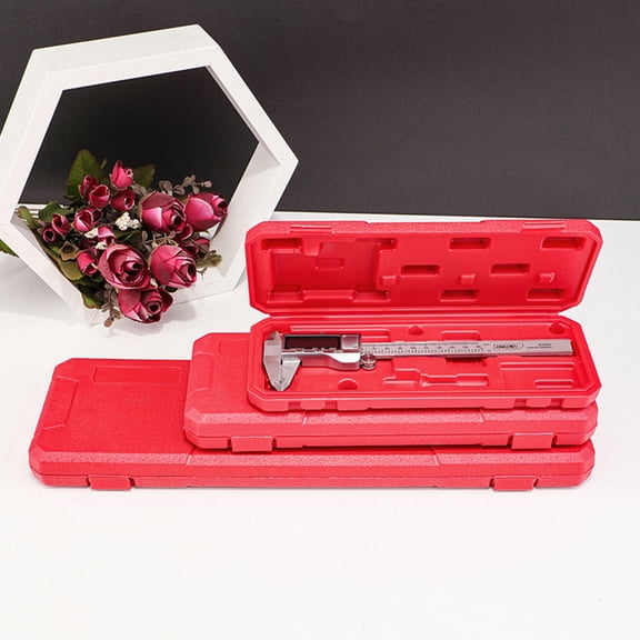 Tineasur Compact Red Plastic Vernier Gauge Box with Protective Cover for Efficient Tool Storage