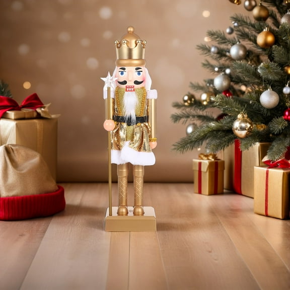 Tineasur Golden Christmas Nutcracker Figurine with Music and LED Lights Festive Holiday Tabletop Decor