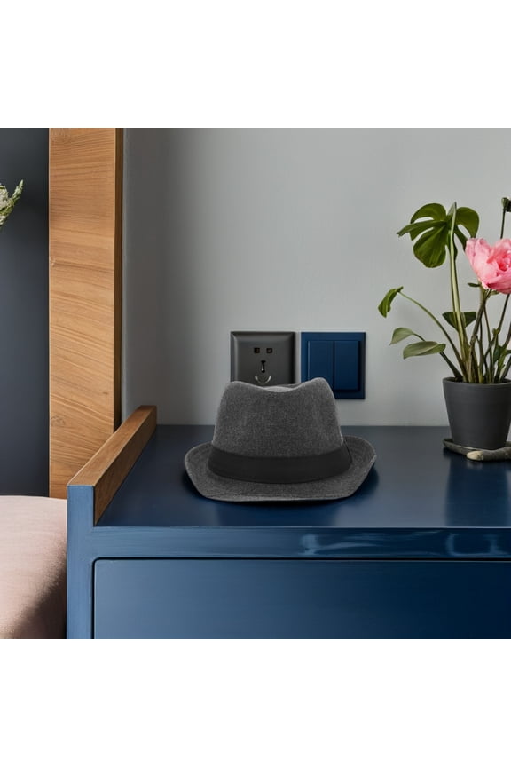 Classic Men Dress Hat Fedora Style Dark Grey Flat Top Wide Brim Comfortable Wear