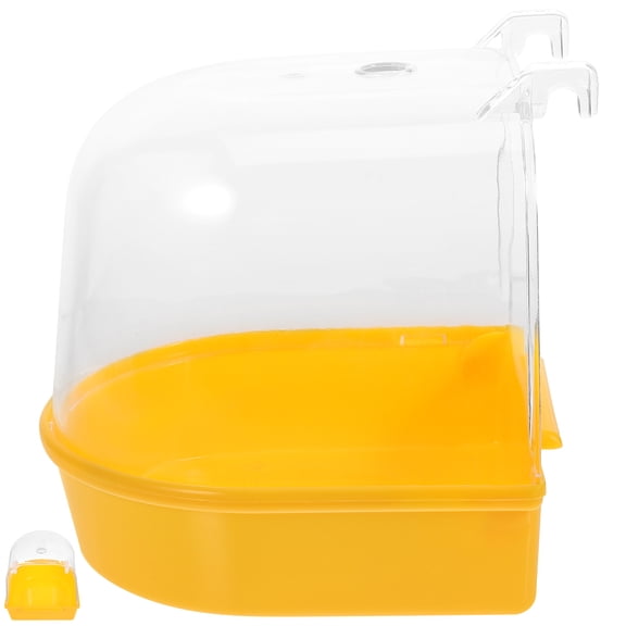 Tineasur Convenient Hanging Bird Bath Box for Parakeets Smooth Safe Yellow Plastic