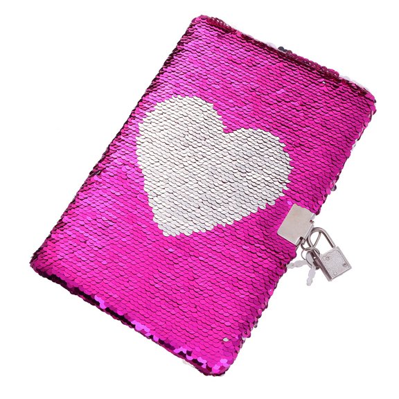 Tineasur Colorful Love Heart Sequin Secret Diary with Lock for Creative Writing and Doodles in Pink 7.5 x 10.5 Inches