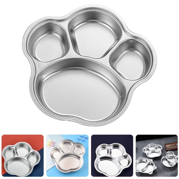Tineasur Stainless Steel Food Divided Plate Silver for Safe and Fun Mealtimes