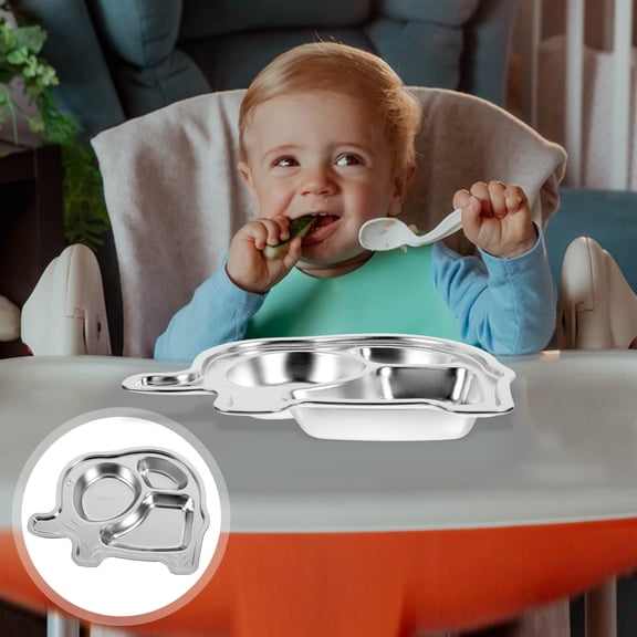 Tineasur Cute Elephant Divided Plate 304 Stainless Steel Compact Lightweight