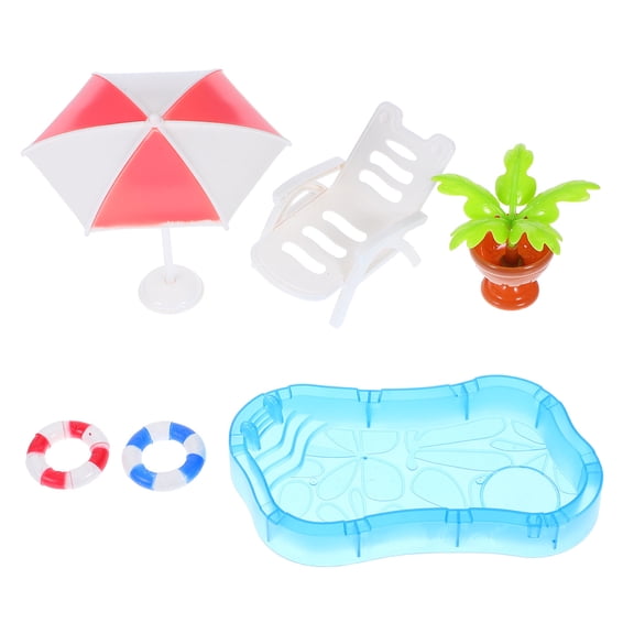 Tineasur Dollhouse Swimming Pool Decoration Set, Assorted Colors Plastic Miniature Accessory for Dollhouses