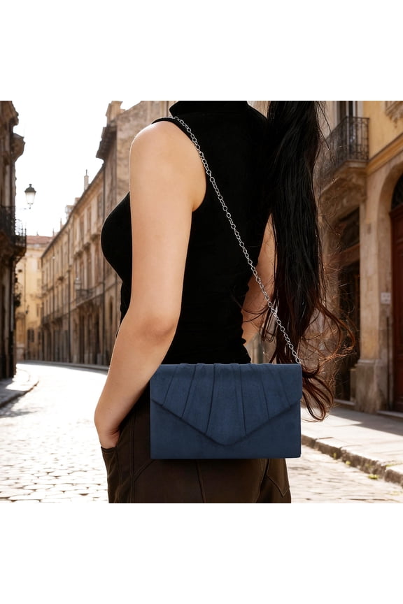 Evening Handbag Navy Fabric Lining Clutch Bag with Snap Closure