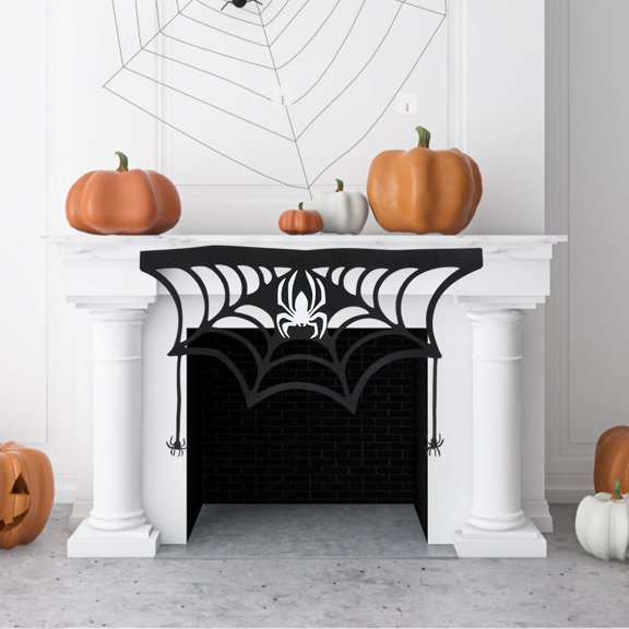 Tineasur Fireplace Mantel Scarf Black Spiderweb Mantel Cover for Party Decor, Dramatic Home