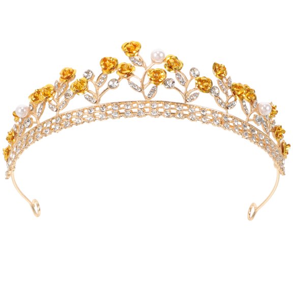 Tineasur Crown Headband for Girl Wedding Crown for Bride Metal Yellow 1Pcs for Carnival