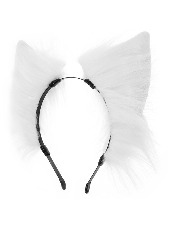 Cute White Furry Cat Ears Headband for Cosplay and Party Decor