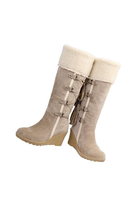 Girl Snow Boots High Boots Design Comfortable Warm Beige 1 Pair