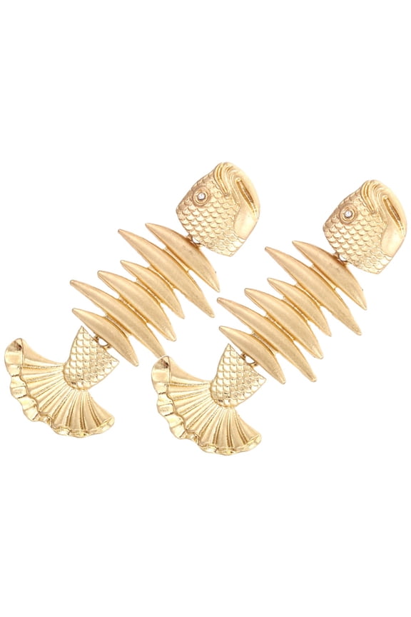 1Pair Creative Golden Fish Bone Drop Earrings Stylish Alloy Ear Ornaments