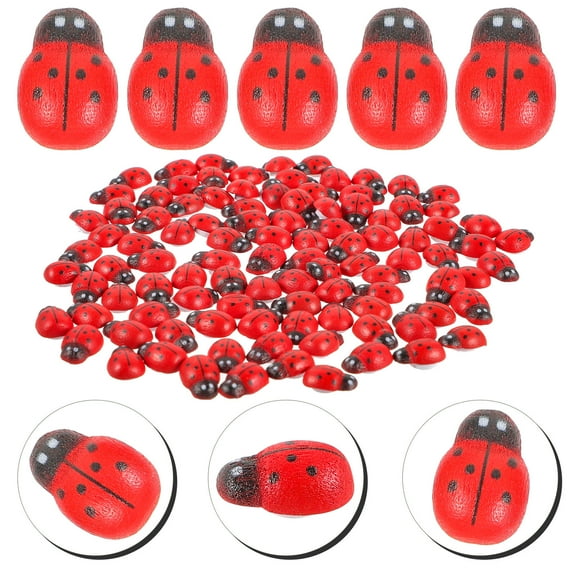 Tineasur Ladybug Miniature Ornaments Red Landscape Simulation Design for Plant Pots 100 Pieces