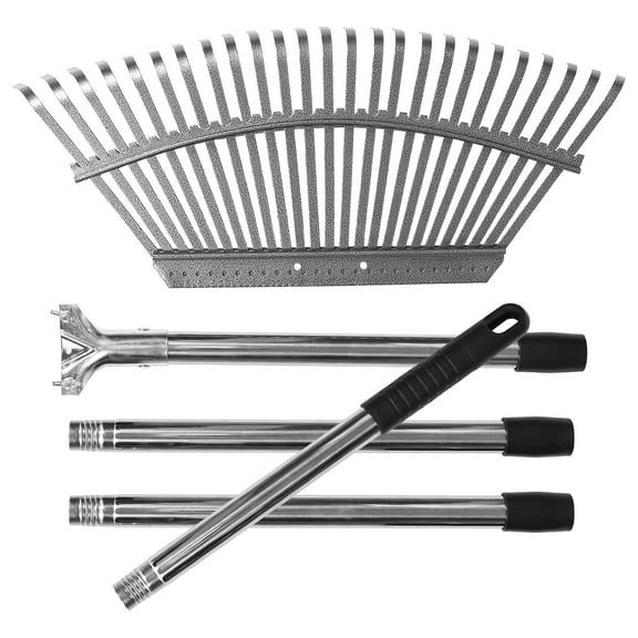 Tineasur Silver Stainless Steel Garden Rake Adjustable Length for Soil Loosening and Leaf Gathering