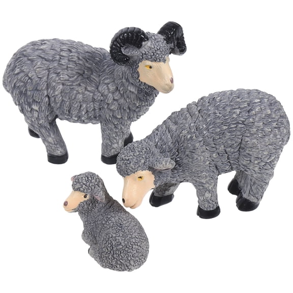 Tineasur 3Pcs Realistic Grey Resin Sheep Figurines for Outdoor and Indoor Decoration