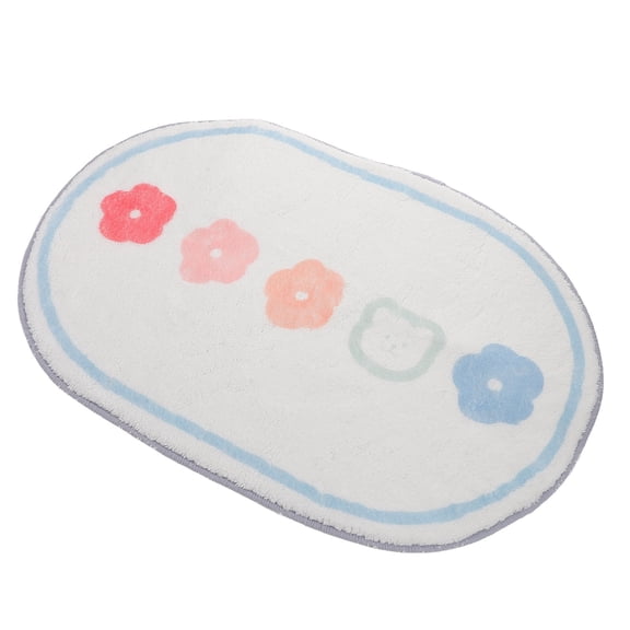 Tineasur Kids Polyester Fiber Rug with Cute Flower and Bear Pattern, Soft Safe Playroom Carpet, Decorative Round Mat for Kids