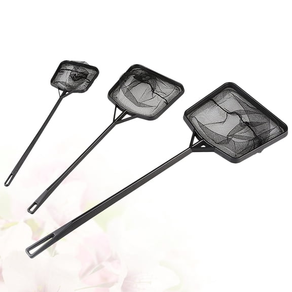 Tineasur Portable Fishing Net with Long Handle Made of Sturdy Black Nylon Ideal for Catching Fish and Shrimp 3 Pcs