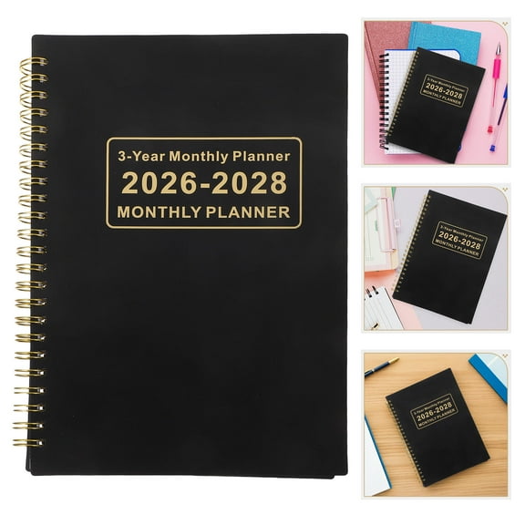 Tineasur Black Monthly Calendar Planner for Home Use with Coil Binding and Longterm Scheduling