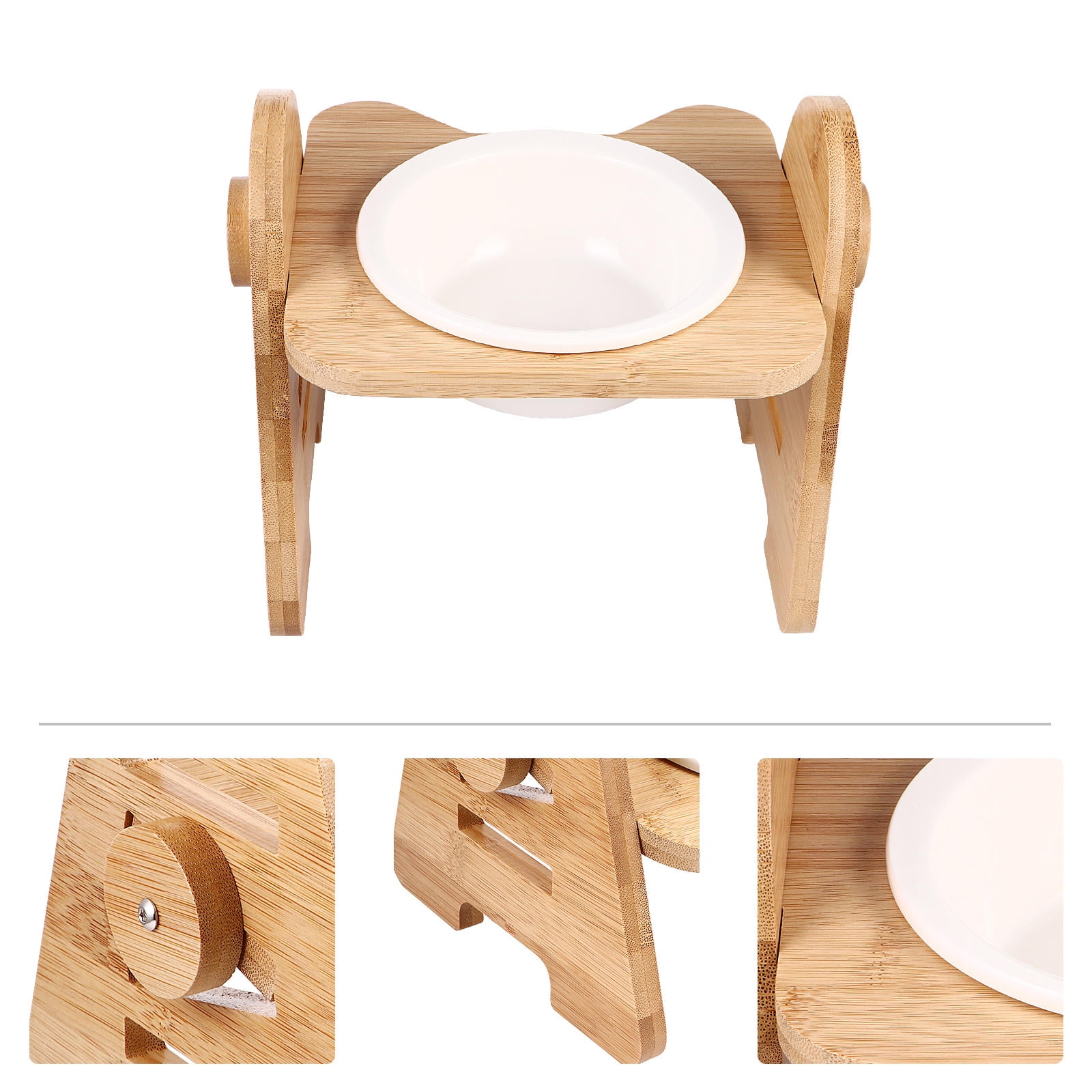 Tineasur Khaki Ceramic Raised Pet Bowl with Adjustable Stand for Small Dogs and Cats, 1 Stand Included